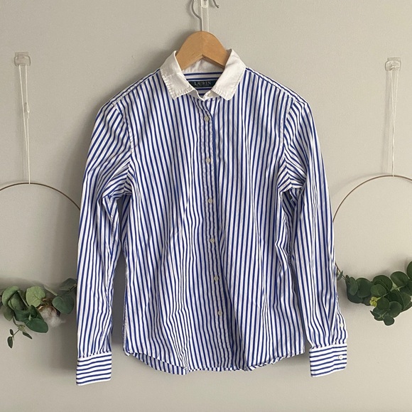 Ralph Lauren Tops - Ralph Lauren Blue and White Striped Button Down Shirt size 6